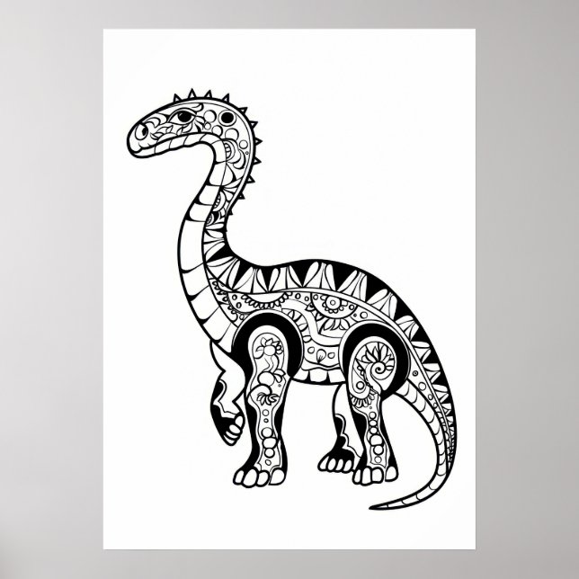 Affiche Dinosaure doodle croquis art. (Devant)