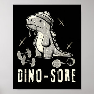 Affiche Dinosaure Drôle Gym T-rex Musculation Haltérophili