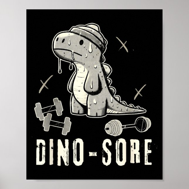 Affiche Dinosaure Drôle Gym T-rex Musculation Haltérophili (Devant)