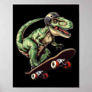 Affiche Dinosaure drôle T Rex Sur Skateboard Skateboard K