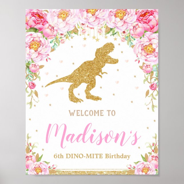 Affiche Dinosaure Floral Bienvenue Bannière d'affichage d' (Devant)