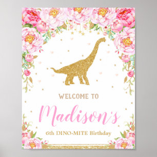 Affiche Dinosaure Floral Bienvenue Symbole d'anniversaire 