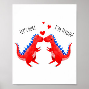 Affiche Dinosaure Funny Valentine qui étreint un cœur T-re