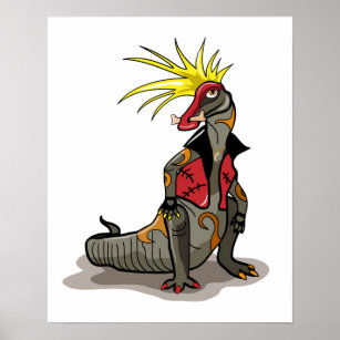 Affiche Dinosaure Hadrosaurus Habillé Comme Un Punk.