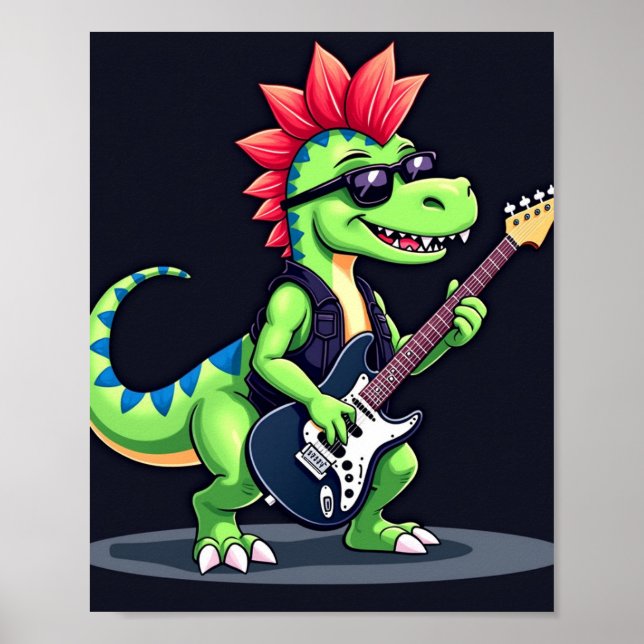 Affiche Dinosaure jouant de la guitare électrique (Devant)