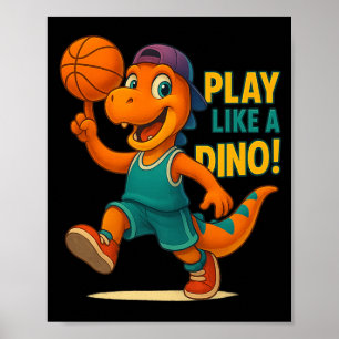 Affiche Dinosaure Joueur de basket-ball cool Dino Sport am