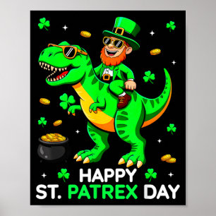 Affiche Dinosaure jour de la Saint-Patrick lutin Saint-Pat