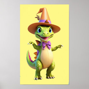 Affiche Dinosaure magicien vert mignon
