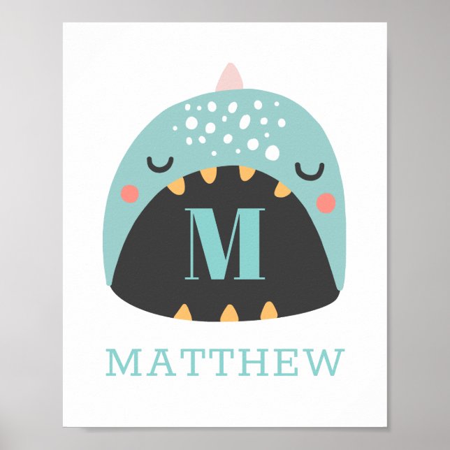 Affiche Dinosaure mignon. Blue Dino pour bébé garçon / Nur (Devant)