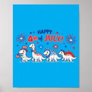 Affiche Dinosaure Mignon Drapeau Usa Feux D'Artifice Enfan