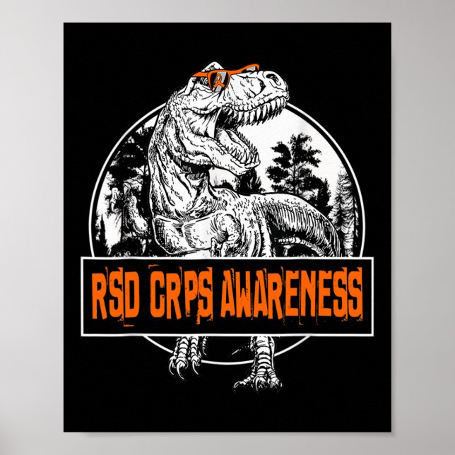 Affiche Dinosaure Orange Ribbon de sensibilisation RSD CRP (Devant)