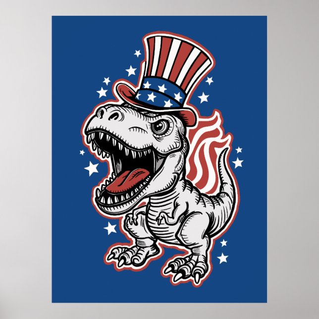 Affiche Dinosaure patriotique américain (Devant)