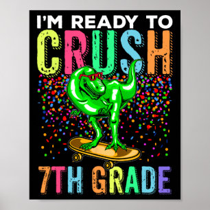 Affiche Dinosaure Premier Jour D'école 7e Skateboardin