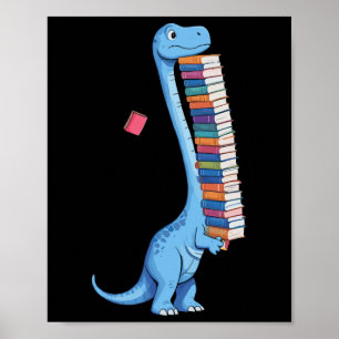 Affiche Dinosaure qui porte un livre en lisant Dino 