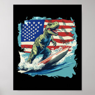 Affiche Dinosaure Rouge Blanc Bleu Surfant Pour Juri Patri