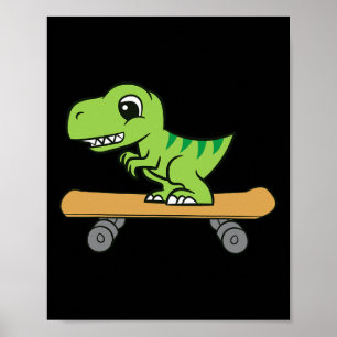 Affiche Dinosaure Skateboard Mignon Dinosaure de skateboar