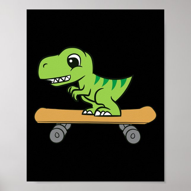 Affiche Dinosaure Skateboard Mignon Dinosaure de skateboar (Devant)