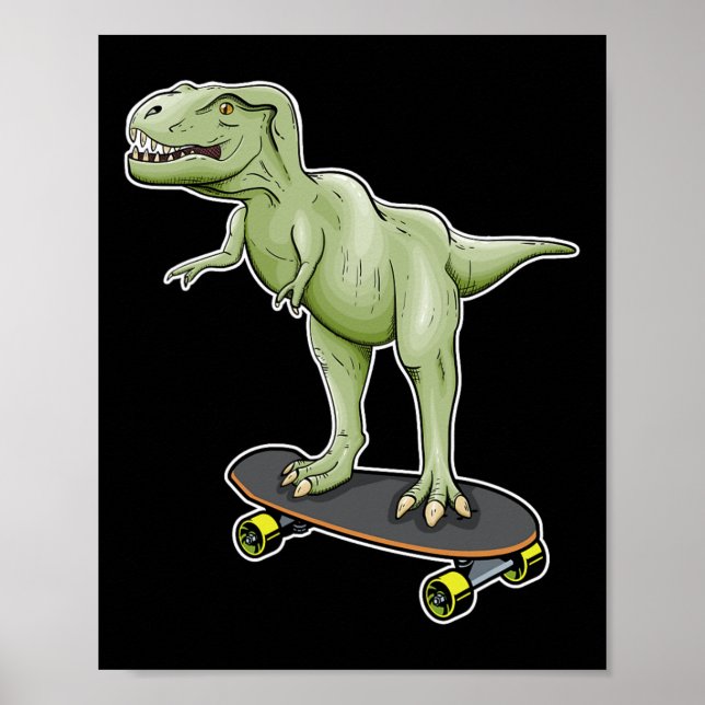 Affiche Dinosaure skateboard T-rex Dino Dinosaure  (Devant)