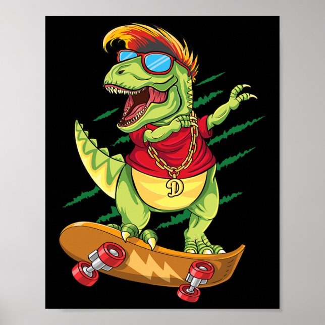 Affiche Dinosaure skater cool planche à roulettes T Rex Da (Devant)