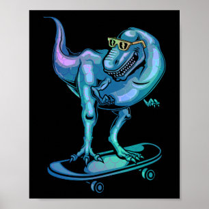 Affiche Dinosaure Sur Skateboard Équipement De Dinosaure S