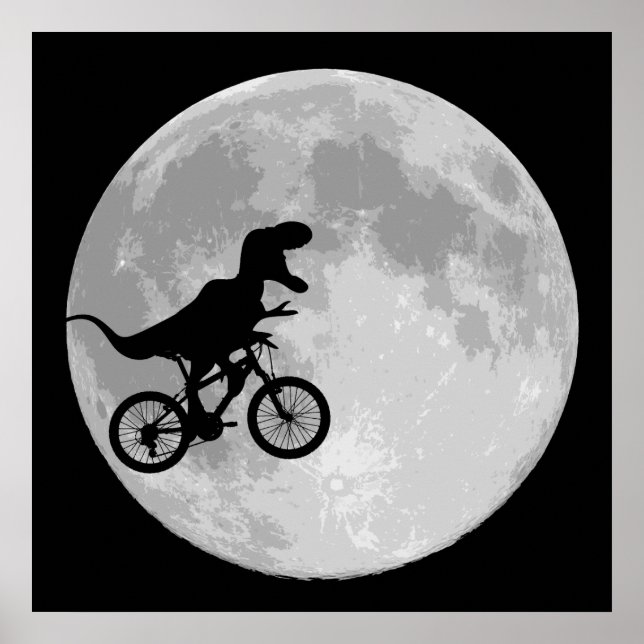 Affiche Dinosaure sur un vélo dans le ciel avec la lune (Devant)