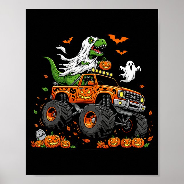 Affiche Dinosaure T-rex conduisant un camion monstre Hallo (Devant)