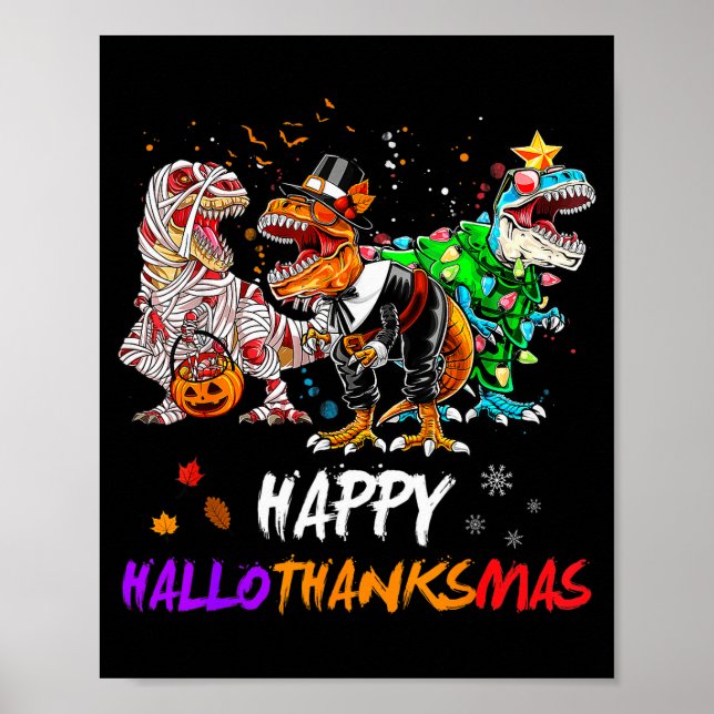 Affiche Dinosaure T Rex Joyeux Hallothanksmas Halloween En (Devant)