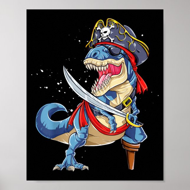 Affiche Dinosaure T rex Pirate Jolly Roger Halloween Drôle (Devant)