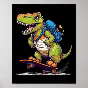 Affiche Dinosaure T Rex Skateboard Cool Dinosaure Skateur 