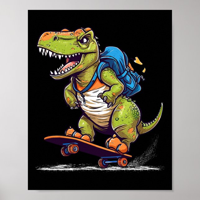 Affiche Dinosaure T Rex Skateboard Cool Dinosaure Skateur  (Devant)