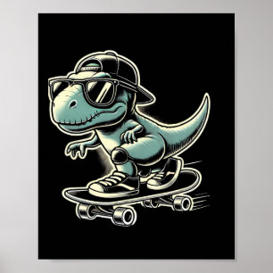Affiche Dinosaure T Rex Skateboard Drôle Rétro Planche à R