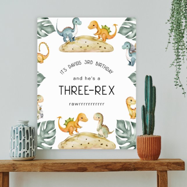 Affiche Dinosaure Troisième anniversaire Trois Rex Party (Créateur téléchargé)