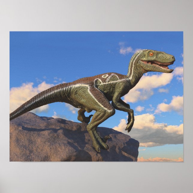 Affiche Dinosaure velociraptor bleu à pignon (Devant)