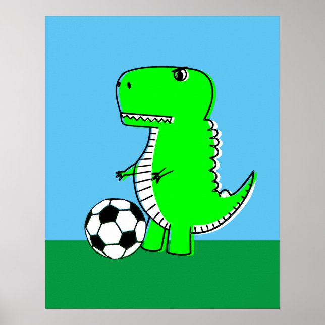 Affiche Dinosaure vert adore le football (Devant)