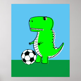 Affiche Dinosaure Vert Aime Le Football