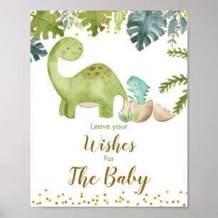 Affiche Dinosaure Vert Floral Voeux pour Baby Sign