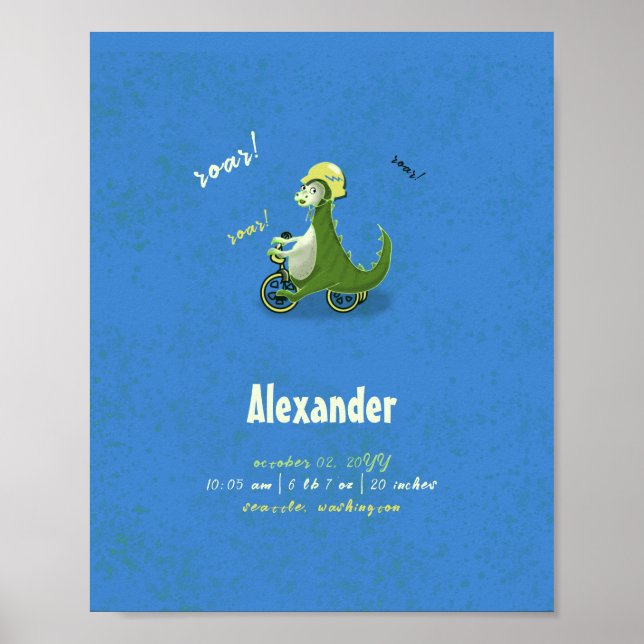 Affiche Dinosaure vert pour enfants mignons sur Trike Boy  (Devant)