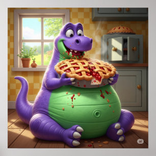 Affiche Dinosaure Violet Profitant De La Tarte