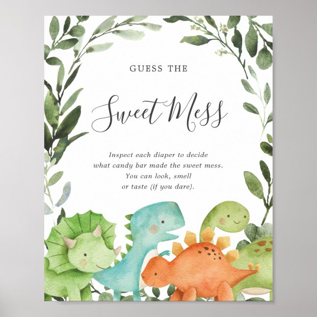 Affiche Dinosaures Baby shower Devine Le Signe Doux Mess (Devant)