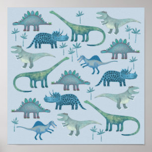 Affiche Dinosaures Bleus