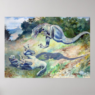 Affiche Dinosaures combattants de 1897 par Charles Knight