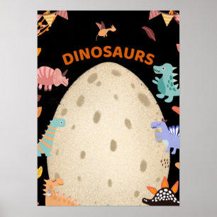 Affiche Dinosaures d'aquarelle adorable avec gros Oeuf Din