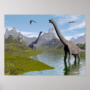 Affiche dinosaures de Brachiosaurus dans l'eau - rendu 3D