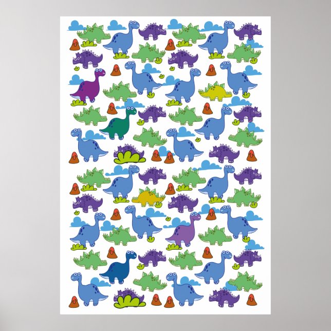 Affiche Dinosaures de dessin animé mignons (Devant)