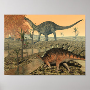 Affiche Dinosaures de Dicraeosaurus et de kentrosaurus