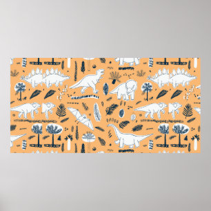 Affiche dinosaures drôles avec motif feuille de palme