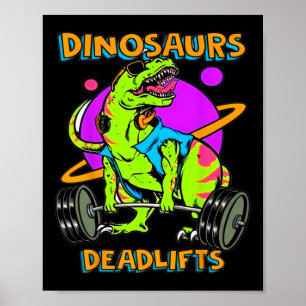 Affiche Dinosaures drôles et musculation haltérophilie Bod