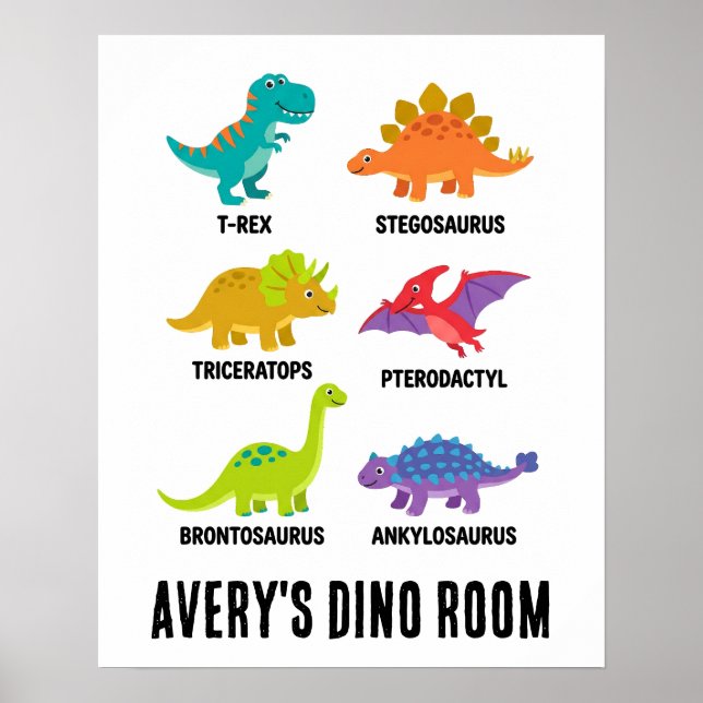 Affiche Dinosaures Éducatifs Colorés Chambre Enfants (Devant)