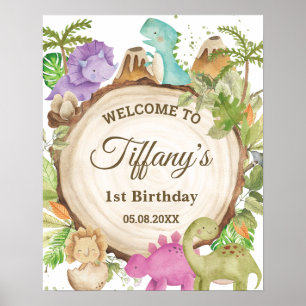 Affiche Dinosaures Fille 1er anniversaire Baby shower Bien