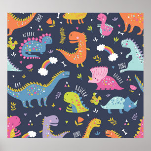 Affiche Dinosaures pour enfants : Motif Vintage coloré